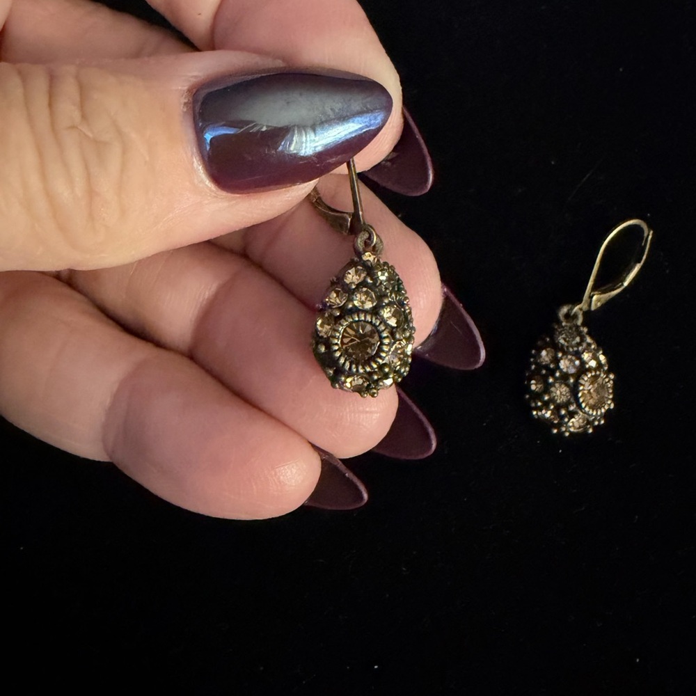 Lia Sophia Stargazer - Gold toned and Brown Crystal Teardrop Earrings